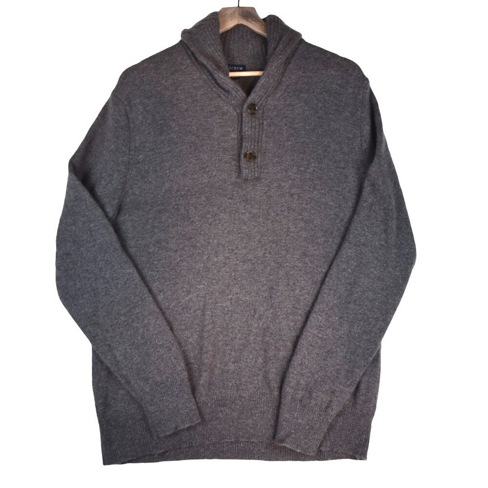 J.Crew Wool Blend Shawl Collar Sweater Men's Large Brown Cozy Minimalist Preppy